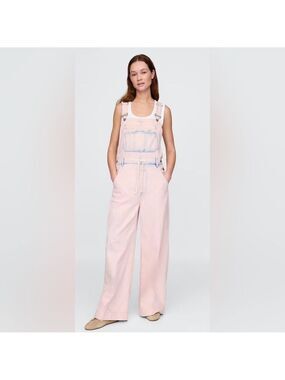 Gap Ultrasoft Denim Faded Pink Overalls NWT XSP Grunge Oversized Baggy Wide Leg